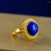 Cluster anneaux exquis conception argent incrusté rétro torsion bleu pour femmes lapis lazuli rond