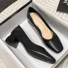 Kleiderschuhe 2024 Frauen 4,5 cm High Heels prägnant französische Stilpumpen Frauen flache Quadratnotehen Lady bequeme echte Leder täglich