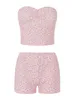 Tanks pour femmes femmes en deux pièces pyjama ensemble sans manches sans manchette bustier de bande floral short top sets 2 tenues d'été