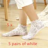 Chaussettes de femmes 5 paires de mignonnes avec garniture en dentelle et fond non glissant idéal pour l'été Fachique à la mode