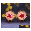 Stud -oorbellen Natuurlijke echte smaragd oorring 925 Sterling Sier 0.5CT 2PCS Gemstone Flower Stylex8061607 Drop Delivery Sieraden DHBV4