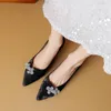 Dress Shoes Women's Single Chinese Style Silk Leather Stiletto Heels Pointed Toe Can Be Matched With Cheongsam