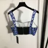 Set Blue White Porcelaine imprimé Mather Sexy Bra Strap Top + Haute taille plissée demi-jupe