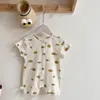 Sommar baby kort ärm romper pojke flicka född tecknad blommig jumpsuit bomull spädbarn tunn ihålig ut pyjamas 024m 240408