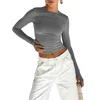 Women T-shirt maniche lunghe Equipaggio Minori Solido Slimt Ladies Top con buchi per il pollice per Daily Street 240415