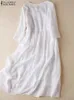 Zanzea Femmes Robe de plage blanche Sumou Aline Shirt Half Mandleve Pocket Pocket Sundress Holiday Baggy Long Robe 240415