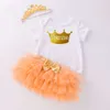 Summer bebê terno de um ano de bebê conjunto de manga curta impressão romance de vestido princesa acessórios de cabelo de 3 peças Conjunto