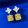 Dangle Earrings Wong Rain 925 Sterling Silver Radiant Cut 10 MM Citrine Sapphire High Carbon Diamond Gemstone Drop For Women Jewelry