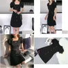 Vestidos casuais básicos Vintage Mulheres quadradas pescoço preto vestido de manga longa de manga longa decoração de corpo para a primavera outono1 gota dh5we