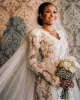 Gorgeous Lace Mermaid Wedding Dresses Bridal Gown Applique Scalloped V Neck Long Sleeves Ruffles Custom Made Sweep Train Plus Size