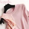 Sukienki imprezowe Tesscara Women Projektant Runway Elegancki kwiecisty garnitur Zestaw wysokiej jakości Coaktail Robe Femme Pink Casual Szyfonowe Vestidos