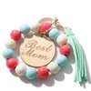 2024 New Mom leopard print wood brand wooden bead bracelet elastic rope fringe key chain handcrafted fringe bracelet
