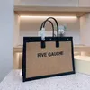 Rive Gauche Tote Beach Bage Straw Canvas Leather Largeハンドバッグ