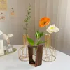 Vases Grass Test Tube With Wooden Frame Minimalist Hydroponic Green Plant Container Home Decoration