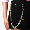 Keychains Lanyards 2022 Hip Hop Rainbow Resin Chain Keychain Men Women Cute Waist Chain Multicolor Acrylic Flower Pants Trousers Chain Punk Jewelry