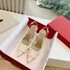 Designer Dress Shoes Formal Women High Pointed Toe Shoes Slingback Sandals Classic Metal V Buckle Nude Black Red Matte Stiletto Heels