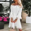 Sommarvit klänning för kvinna Casual Boho Hippie Lace Chiffon Patchwork Dresses Elegant Off Shoulder Party Robe Beach Wear 240415