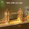 3D Puzzles Ury 3d Puzzim de madeira Inglaterra Londres Tower Bridge com LED leve LED Retro Assembly Kits para adultos Decoração de DIY Decoração Y240415