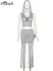 Vestidos de trabajo Habris Autumn Grey Bodycon Mesh con capucha 2 Set de dos piezas Set Night Club Club para mujer 2024 Top de recorte sin mangas