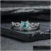 Rings Girls Small Verde Blue Heart for Women Zircon Bands Sier Color Stacking Sottile Eng Compegnamento Daily Party Gioielli Delivery Dh9M4