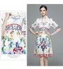 Boutique Girl Printed Dress Short Sleeve Dress Summer Dress High-end Fashion Printed Lady Dresses OL Runway Dresses