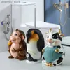 Cleaning Brushes Toilet brush household set with base Resin cartoon animal toilet with no dead corner cleanin brush bathroom accessories L49