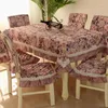 Mesa de mesa europa poliéster mantel silla cubiertas mesas de cojín y sillas cubiertas de paquete de encaje rústico