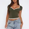 Frauen Tanks Xingqing Y2K Spitzenverkleidung Crop Top Frauen Schatz Hals Kurzarm T -Shirt mit Bogen Coquette Ästhetische Kleidung 2000er Jahre