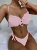 Women's Swimwear Sexy Ribbed Underwired Ruffled Frill Bikini Women Female Swimsuit Two-pieces Set Push Up Bathing Suit Swim Lady