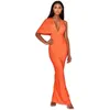 Bandaż damska Maxi seksowne Oneulder Długie wieczorne imprezowe pasy startowe Eleganckie plecy Deep V Neck Orange Sukienki o długości podłogi 240410