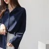 Women's Blouses 2024 Spring Fashion Solid Flare Mouw Office Lady Work Shirts V-Neck White Shirt Elegante vrouwelijke kleding vrouwen Chiffon