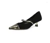 Dress Shoes Women's French Retro Little Sweet Wind Fine Heel Single Leather Mary Jane Belt Buckle Pointed Toe