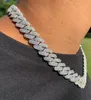 14mm Iced Cuban Link Prong Chain Necklace 14K White Gold Plated 2 Row Diamond Cubic Zirconia Jewelry 16inch24inch9474242