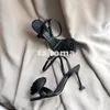 2024 Kvinna Rose Button High Heels High Quality Silk Leather Black Khaki Sandals Wedding Party EUR35-40