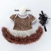 Drucken Baby Leopard Jumpsuit, Baumwollset, Tierdruckkleid, Prinzessinkleid, Kinderkleidung für Kinder