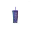 Mugs Creative Fashion Glitter Tumbler Cup 710 ml 24oz plast dubbel vägg med halm platt lock kaffegåvor