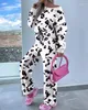 Pantalon à deux pièces pour femmes Suit à manches longues décontractées Pink Leopard Imprimé rond Sweat-shirt Tow Set Trawstrowsping Pantal