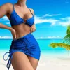 Damenbadebekleidung attraktiver Badeanzug Stilvoller 3-teiliger Bikini-Set mit gepolstertem BH Side Drawschnell-Trunks Schnelltrocknungsübergreifend für Frauen