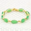Länk armband markerar form grön jade smaragd pärlor armband chalcedon natursten kvinnor flickor gåvor smycken hand prydnad legering
