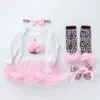 Baby en kinderkleding, baby lange mouwen wikkel rok, pasgeboren katoenen roze roze jurk, prinsesjurk, vierdelige set