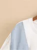 Robes décontractées de base Plus taille pour femmes robes d'été T-shirt de cou de l'équipage mi-long avec patchwork en jean asymétrique à l'avant t-shirtl2403 à manches courtes