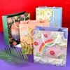 Gift Wrap Beautiful Oil Painting Tote Bag Kraft Paper Packaging With Handle Valentine's Day Wedding Party Storage 1 Pc