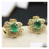 Stud -oorbellen Natuurlijke echte smaragd oorring 925 Sterling Sier 0.5CT 2PCS Gemstone Flower Stylex8061607 Drop Delivery Sieraden DHBV4