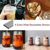 Drinking Straws Reusable Boba With Cleaning Brush 4Pcs Extra Wide Stainless Steel Metal Bubble Tea Straw For Smoothie MilkShakes