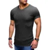 T-shirt à manches courtes sportives et fitness pour hommes, chemise en tricot en v à col en v slim pour hommes