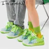 Повседневная обувь унисекс мужчины женщины зеленый цвет смешанный цвет коренастые каблуки кроссовки шнурки на открытом воздухе.