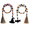 Feestdecoratie 2 stks/set Halloween houten kraal Garland kralen ornament met kwastjes boerderij kralen muur heksen hoed