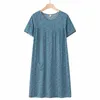 Women's Sleepwear Summer Cotton Silk Short Sleeved Homewear Dress Women Fashion Printting Loose Fitting Plus Size Comfortable