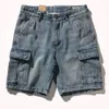 Shorts para gatos de ferramentas para homens jeans Bigodes de calças reta de calças retrô antigas versáteis de várias bolsas.240412