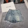 24SS lente/zomer ss zware industrie warm opgerolde diamant triomfantschoenpatroon gewassen oude hoge taille denim shorts